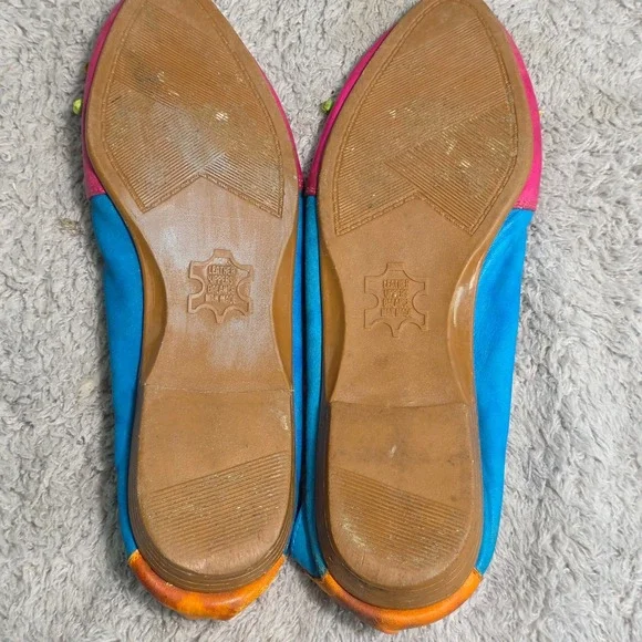 VINTAGE Arteffects Leather Ballet Flats Pink Blue Colorful 70s Shoes 7.5 - Picture 6 of 11